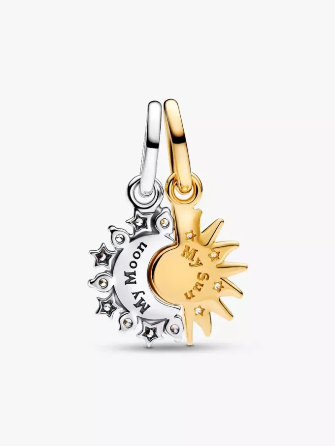 Teilbarer Sonnen- und Mond-Dangle Charm aus Sterlingsilber, 14-karätig vergoldet