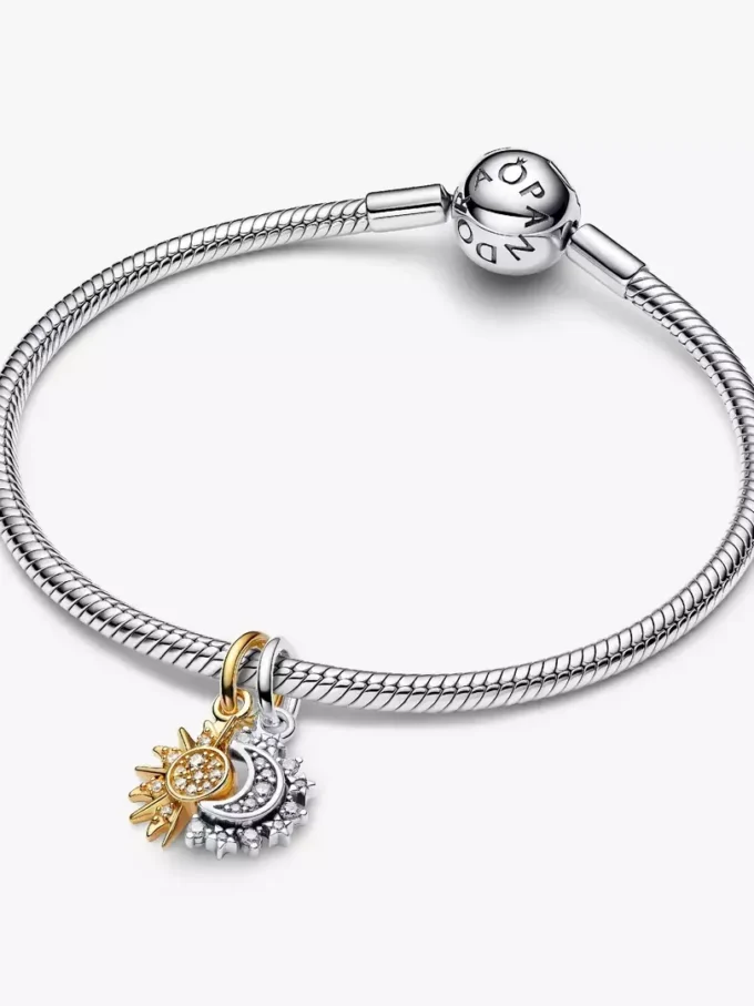 Teilbarer Sonnen- und Mond-Dangle Charm aus Sterlingsilber, 14-karätig vergoldet