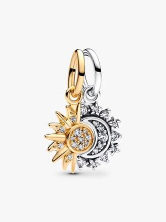 Teilbarer Sonnen- und Mond-Dangle Charm – Sterlingsilber, 14-karätige Vergoldung