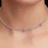 Tennis-Halskette mit rosa Blumen aus Sterlingsilber Tennis-Halskette mit rosa Blumen aus Sterlingsilber