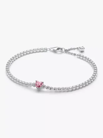 Tennisarmband mit funkelndem rosa Herz aus Sterlingsilber