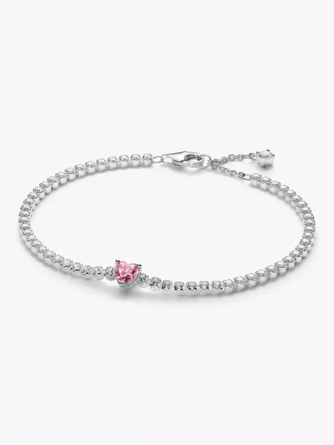 Tennisarmband mit funkelndem rosa Herz aus Sterlingsilber Tennisarmband mit funkelndem rosa Herz aus Sterlingsilber