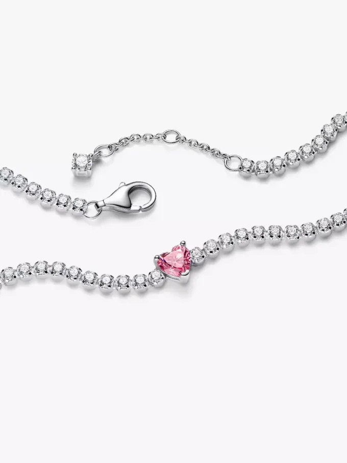 Tennisarmband mit funkelndem rosa Herz aus Sterlingsilber Tennisarmband mit funkelndem rosa Herz aus Sterlingsilber