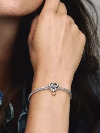 „Thank you mum“-Herz-Charm aus Sterlingsilber, 14-karätig rosévergoldet