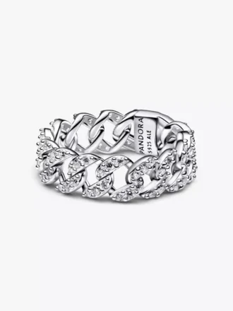 Pavé-Ring mit kubanischer Kette aus Sterlingsilber