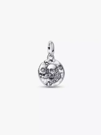 Totenkopf-Medaillon-Charm aus Sterlingsilber