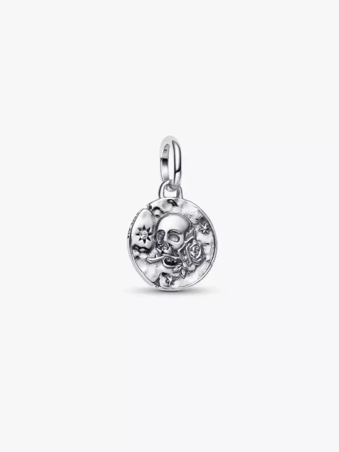 Totenkopf-Medaillon-Charm aus Sterlingsilber