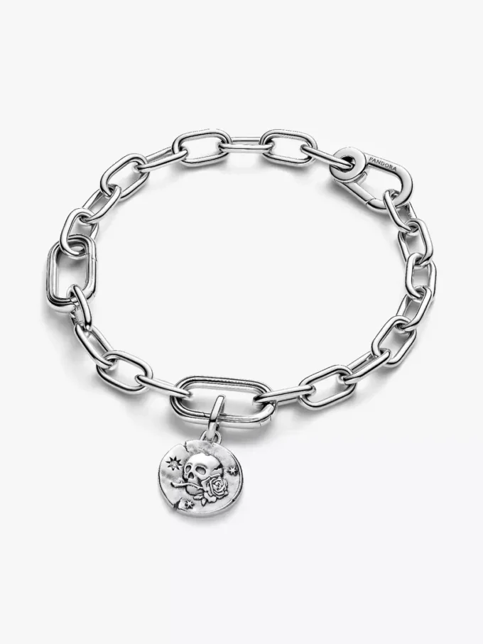 Totenkopf-Medaillon-Charm aus Sterlingsilber