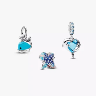 Trio aus Charms mit tiefblauen Meerestieren, 3er-Set