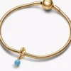 Türkisblauer Eternity Circle Dangle Charm, 14 Karat vergoldet