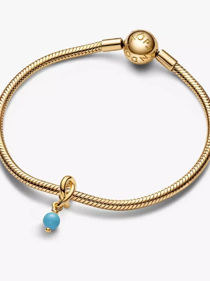 Türkisblauer Eternity Circle Dangle Charm, 14 Karat vergoldet