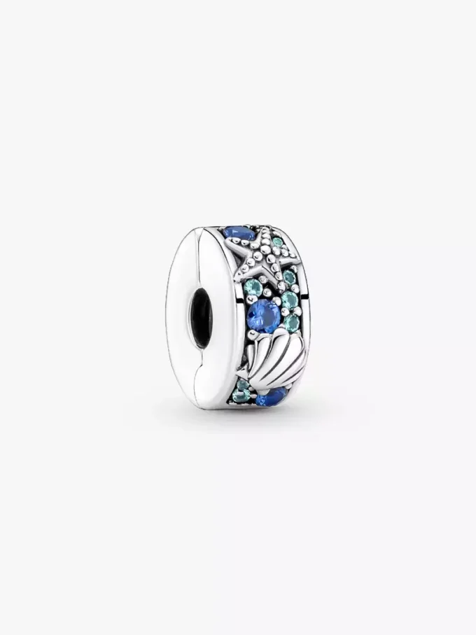 Tropischer Seestern & Muschel-Clip Charm aus Sterlingsilber