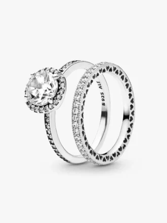 True Elegance Ring mit rundem Halo-Design, 2er-Set
