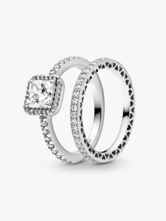 True Elegance Square Halo Ring-Set, 2er-Set