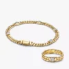 Vergoldetes Herz-Kubaketten-Armband & Ring-Set, 2er-Set Vergoldetes Herz-Kubaketten-Armband & Ring-Set, 2er-Set