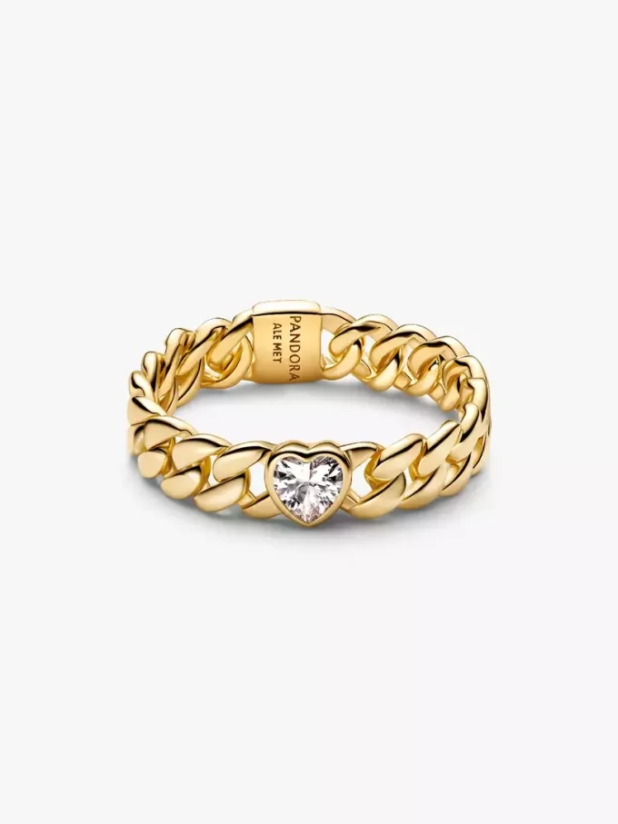 Vergoldetes Herz-Kubaketten-Armband & Ring-Set, 2er-Set Vergoldetes Herz-Kubaketten-Armband & Ring-Set, 2er-Set
