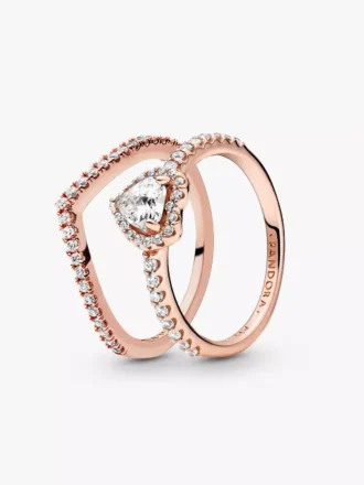 Verspieltes „Love Elevated Heart Wishbone Ring“-Sets, 2er-Set