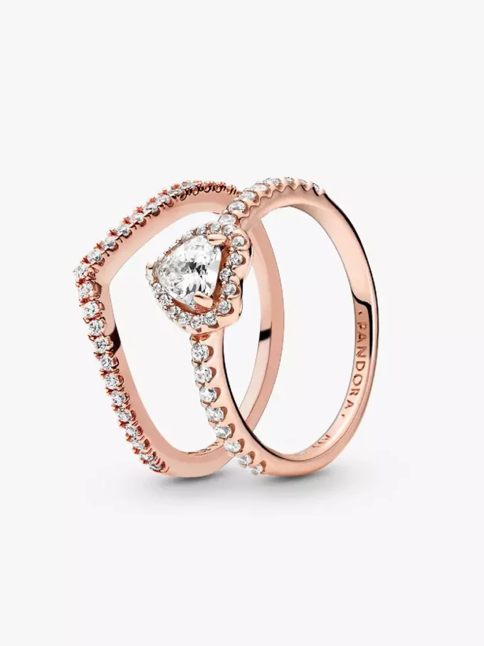 Verspieltes „Love Elevated Heart Wishbone Ring“-Sets, 2er-Set Verspieltes „Love Elevated Heart Wishbone Ring“-Sets, 2er-Set
