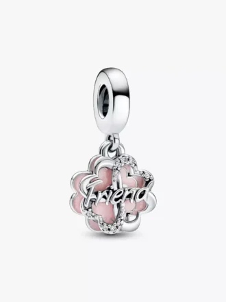 Vierblättriges Kleeblatt-Freundschafts-Dangle Charm aus Sterlingsilber