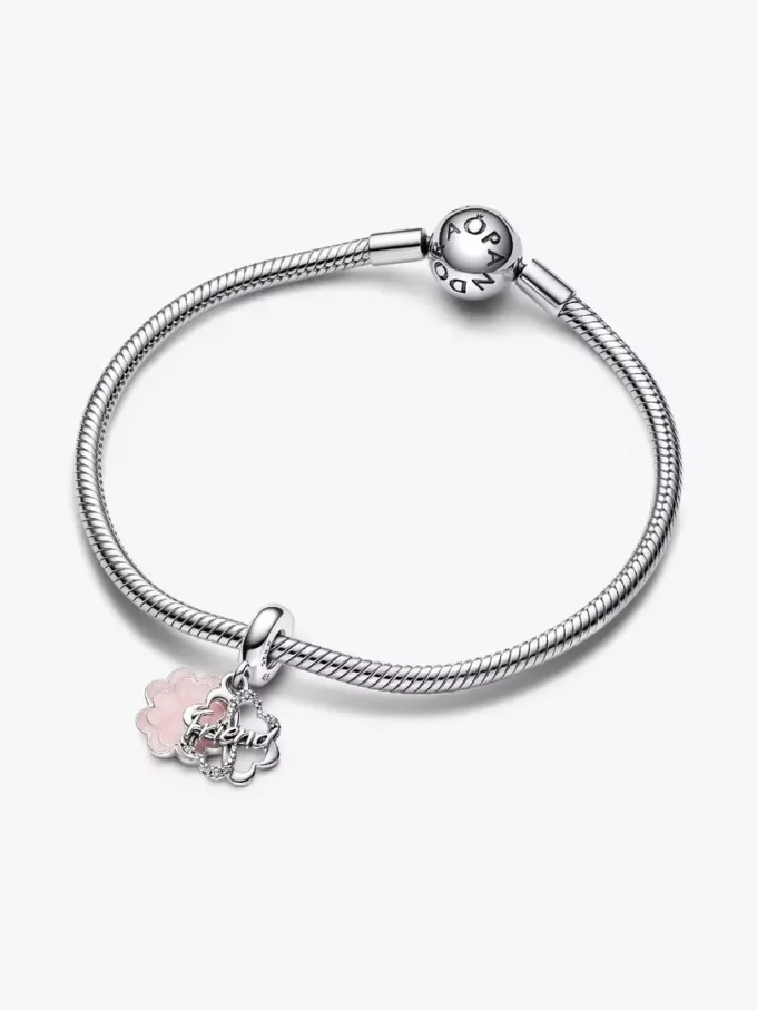 Vierblättriges Kleeblatt-Freundschafts-Dangle Charm aus Sterlingsilber Vierblättriges Kleeblatt-Freundschafts-Dangle Charm aus Sterlingsilber