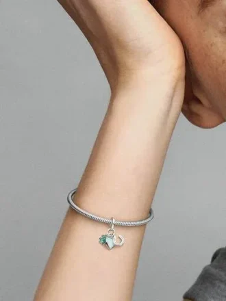 Vierblättriges Kleeblatt, Herz und Hufeisen – Dreifach-Dangle Charm – Sterlingsilber