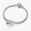 Vierblättriges Kleeblatt, Herz und Hufeisen – Dreifach-Dangle Charm – Sterlingsilber