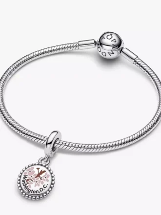 Washington D.C. Cherry Blossom Dangle Charm aus Sterlingsilber