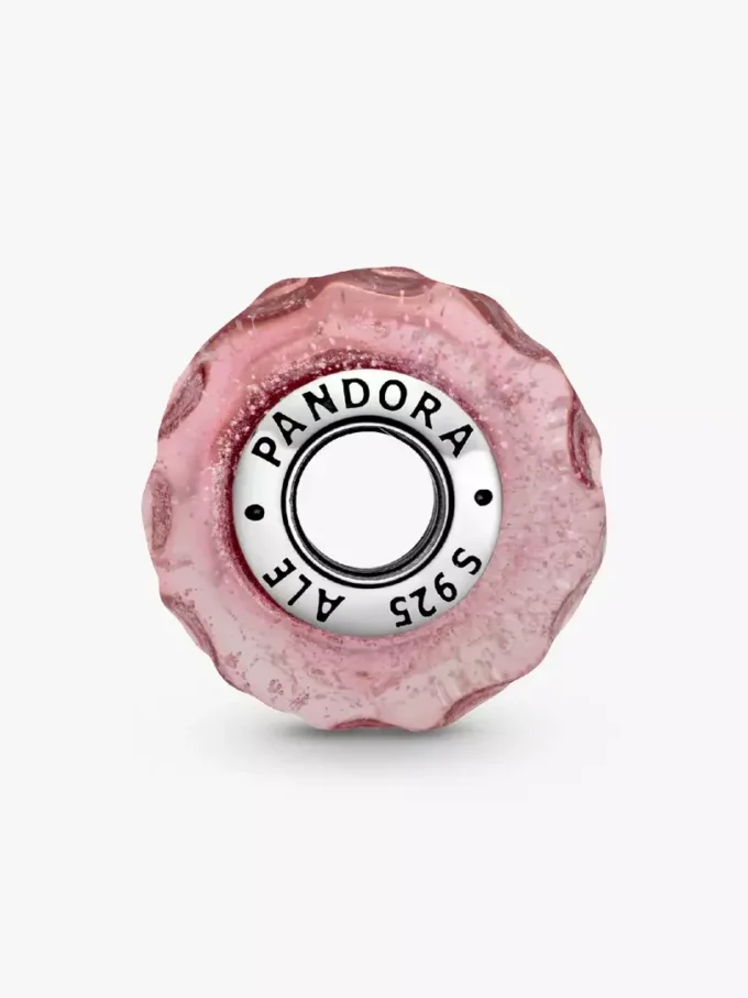 Wavy Fancy Pink Murano Glass Charm aus Sterlingsilber
