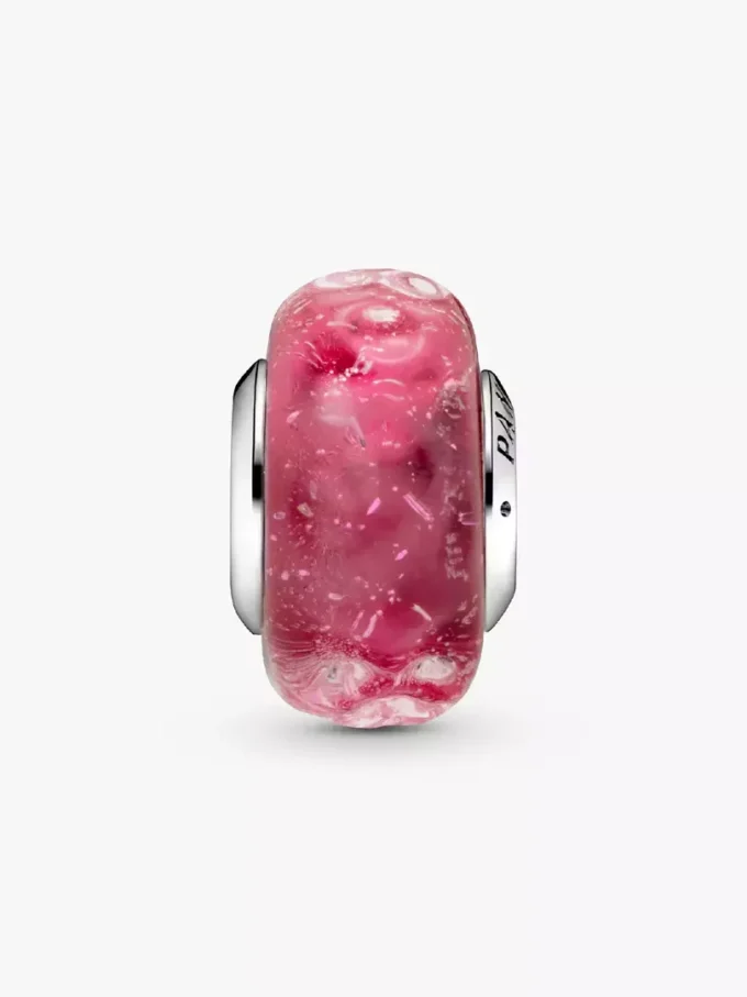 Wavy Fancy Pink Murano Glass Charm aus Sterlingsilber