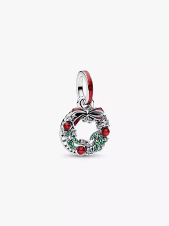 Weihnachtskranz-Dangle Charm aus Sterlingsilber