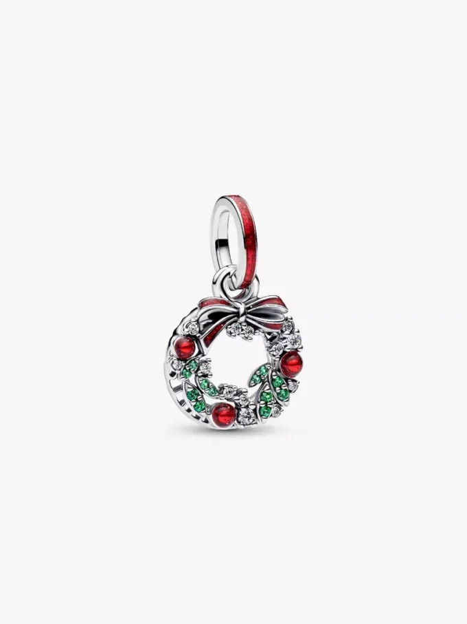 Weihnachtskranz-Dangle Charm aus Sterlingsilber