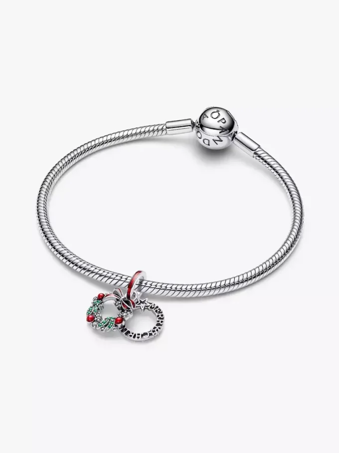 Weihnachtskranz-Dangle Charm aus Sterlingsilber