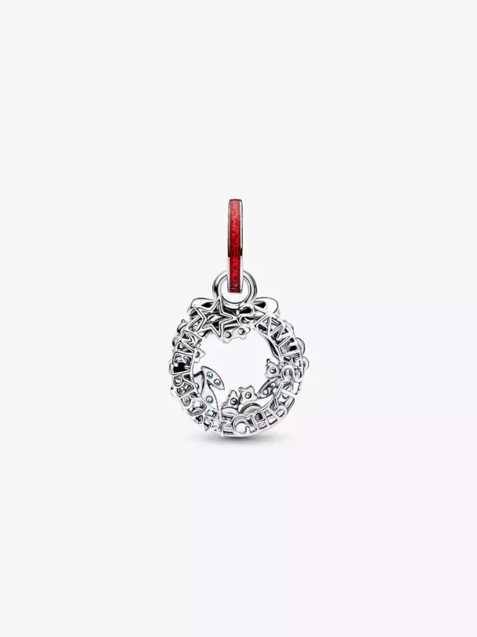 Weihnachtskranz-Dangle Charm aus Sterlingsilber