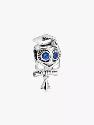 Weise Eule Abschluss-Charm aus Sterlingsilber