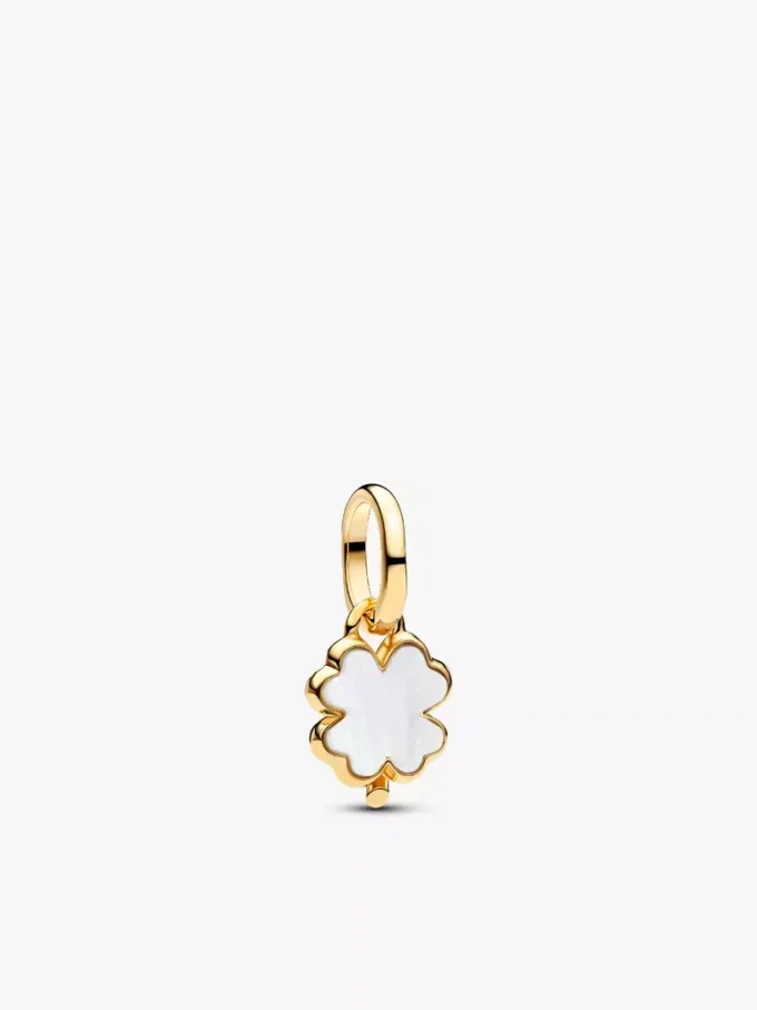 Weißer Glücksklee-Dangle Charm, 14-karätig vergoldet Weißer Glücksklee-Dangle Charm, 14-karätig vergoldet