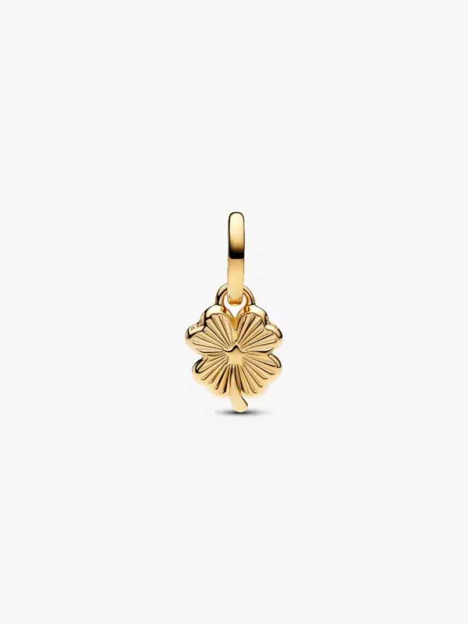 Weißer Glücksklee-Dangle Charm, 14-karätig vergoldet Weißer Glücksklee-Dangle Charm, 14-karätig vergoldet