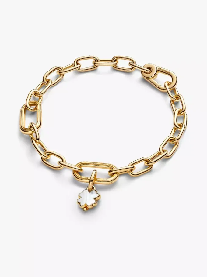 Weißer Glücksklee-Dangle Charm, 14-karätig vergoldet Weißer Glücksklee-Dangle Charm, 14-karätig vergoldet