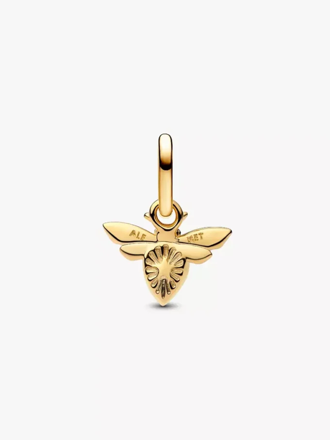 Weißer Mini-Dangle Charm in Bienenform, 14-karätig vergoldet Weißer Mini-Dangle Charm in Bienenform, 14-karätig vergoldet