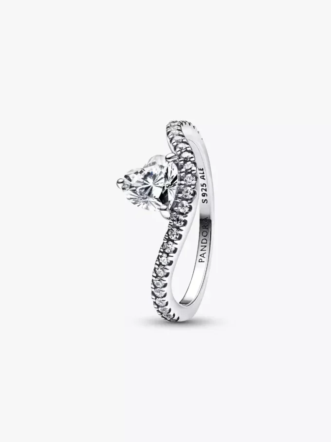Wellenförmiger Pavé-Herzring aus Sterlingsilber Wellenförmiger Pavé-Herzring aus Sterlingsilber