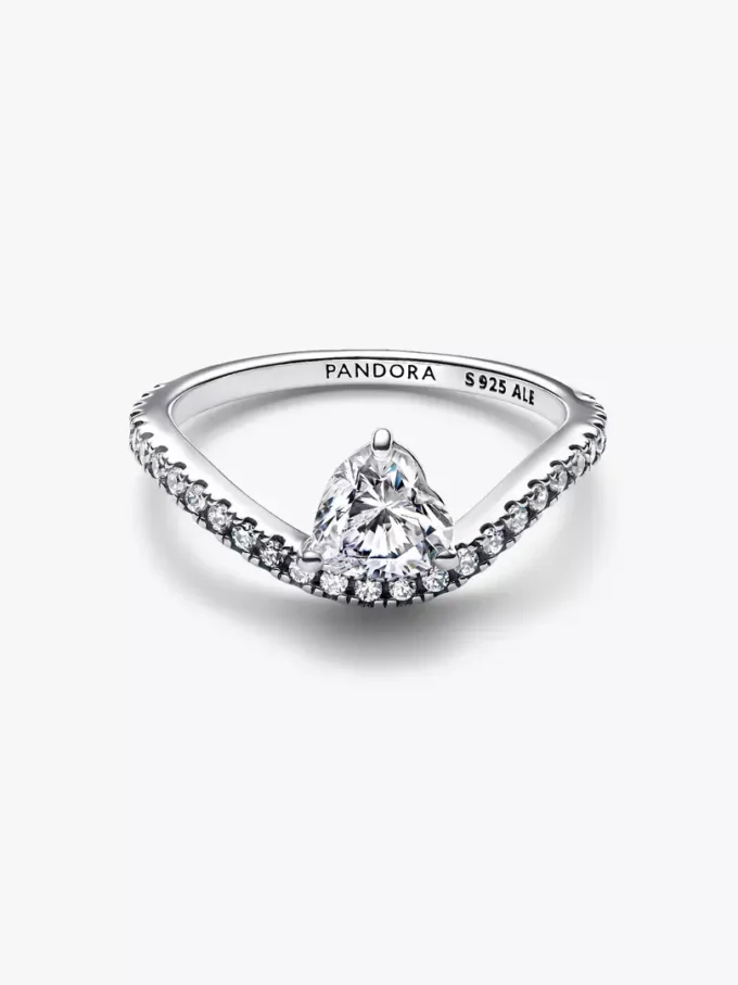 Wellenförmiger Pavé-Herzring aus Sterlingsilber Wellenförmiger Pavé-Herzring aus Sterlingsilber
