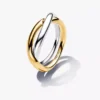Zweifarbige Ringe mit ineinander verschlungenen Bändern aus Sterlingsilber, 14-karätig vergoldet Zweifarbige Ringe mit ineinander verschlungenen Bändern aus Sterlingsilber, 14-karätig vergoldet