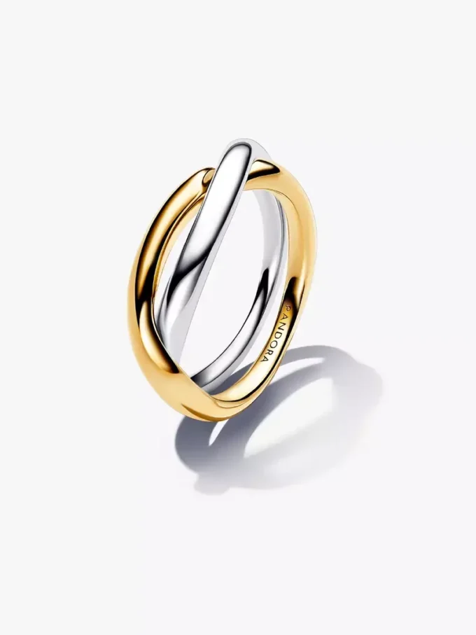 Zweifarbige Ringe mit ineinander verschlungenen Bändern aus Sterlingsilber, 14-karätig vergoldet Zweifarbige Ringe mit ineinander verschlungenen Bändern aus Sterlingsilber, 14-karätig vergoldet