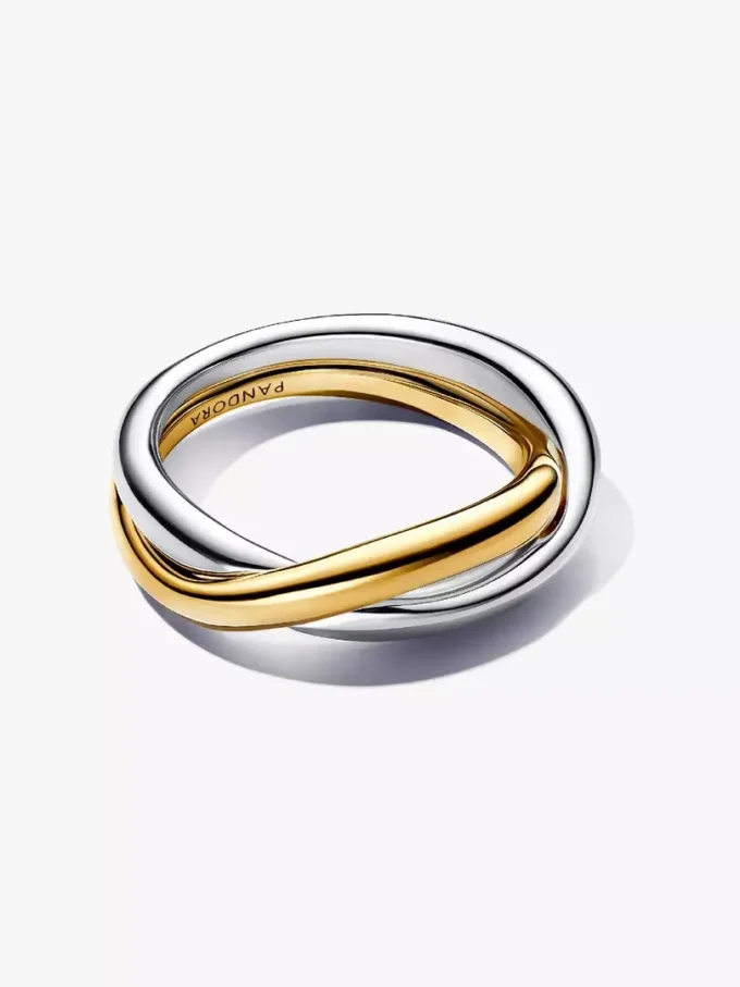 Zweifarbige Ringe mit ineinander verschlungenen Bändern aus Sterlingsilber, 14-karätig vergoldet Zweifarbige Ringe mit ineinander verschlungenen Bändern aus Sterlingsilber, 14-karätig vergoldet