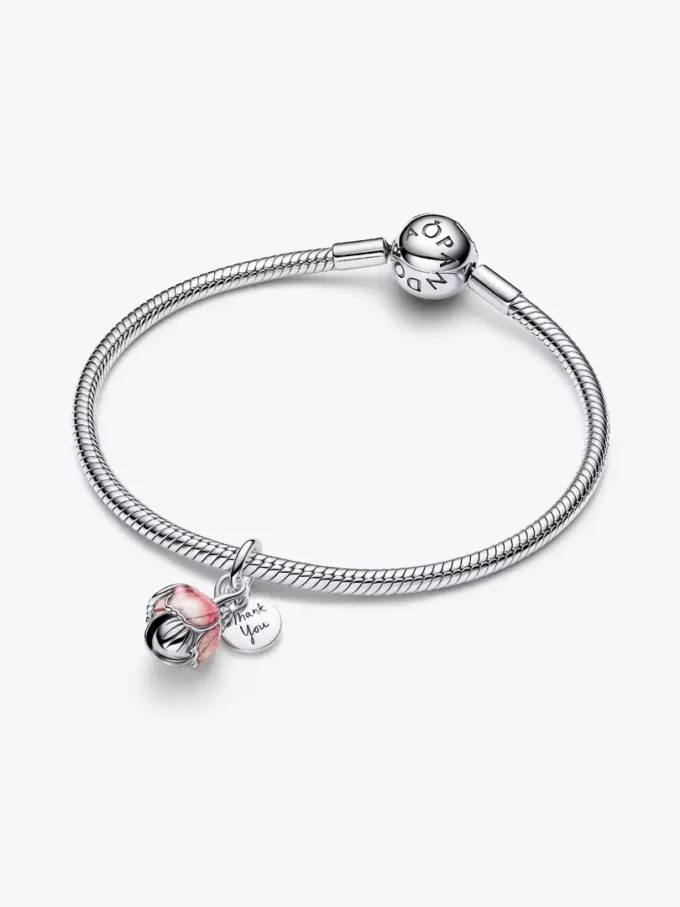Zweifarbiger „Blooming Flower“-Dangle Charm aus Sterlingsilber Zweifarbiger „Blooming Flower“-Dangle Charm aus Sterlingsilber