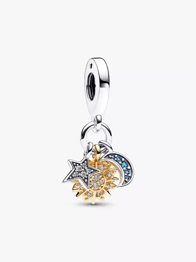 Zweifarbiger „Celestial Triple Dangle Charm“ aus Sterlingsilber, 14-karätig vergoldet Zweifarbiger „Celestial Triple Dangle Charm“ aus Sterlingsilber, 14-karätig vergoldet