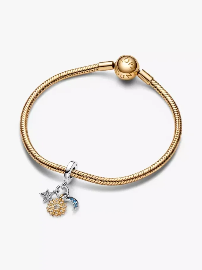 Zweifarbiger „Celestial Triple Dangle Charm“ aus Sterlingsilber, 14-karätig vergoldet Zweifarbiger „Celestial Triple Dangle Charm“ aus Sterlingsilber, 14-karätig vergoldet