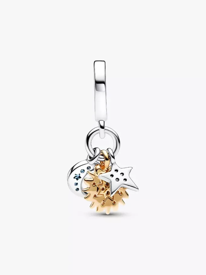 Zweifarbiger „Celestial Triple Dangle Charm“ aus Sterlingsilber, 14-karätig vergoldet Zweifarbiger „Celestial Triple Dangle Charm“ aus Sterlingsilber, 14-karätig vergoldet