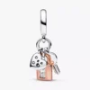 Zweifarbiger Dangle Charm mit Schlüssel, Vorhängeschloss und Herz aus Sterlingsilber, 14 Karat Roségold-Beschichtung Zweifarbiger Dangle Charm mit Schlüssel, Vorhängeschloss und Herz aus Sterlingsilber, 14 Karat Roségold-Beschichtung