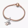 Zweifarbiger Dangle Charm mit Schlüssel, Vorhängeschloss und Herz aus Sterlingsilber, 14 Karat Roségold-Beschichtung Zweifarbiger Dangle Charm mit Schlüssel, Vorhängeschloss und Herz aus Sterlingsilber, 14 Karat Roségold-Beschichtung