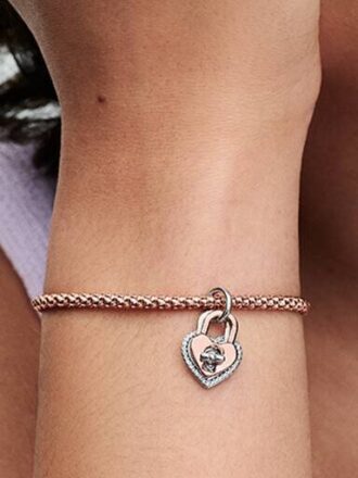Zweifarbiger, drehbarer Herz-Dangle Charm – Sterlingsilber, 14 Karat Roségold-Beschichtung